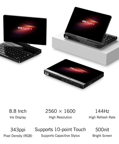 GPD Pocket 4 2025 Mini Laptop – 8.8" 2K 144Hz, AMD AI 9 HX 370, 16–64GB RAM, 1–2TB SSD, Win11