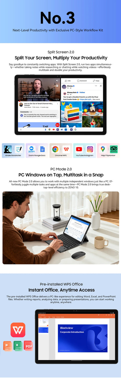 Blackview ZENO 10 5G Tablet – 11" FHD, Unisoc T8200, 8GB+128GB, 8800mAh, 18W, Android 15