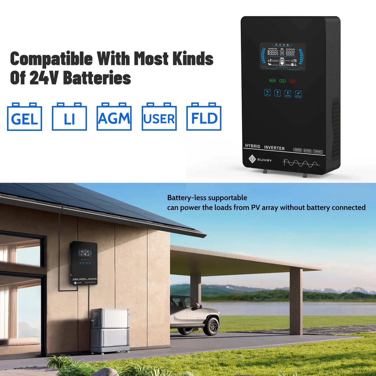 Sumry 4KW Off-Grid Solar Inverter 24V – 140A MPPT, Pure Sine Wave, LCD
