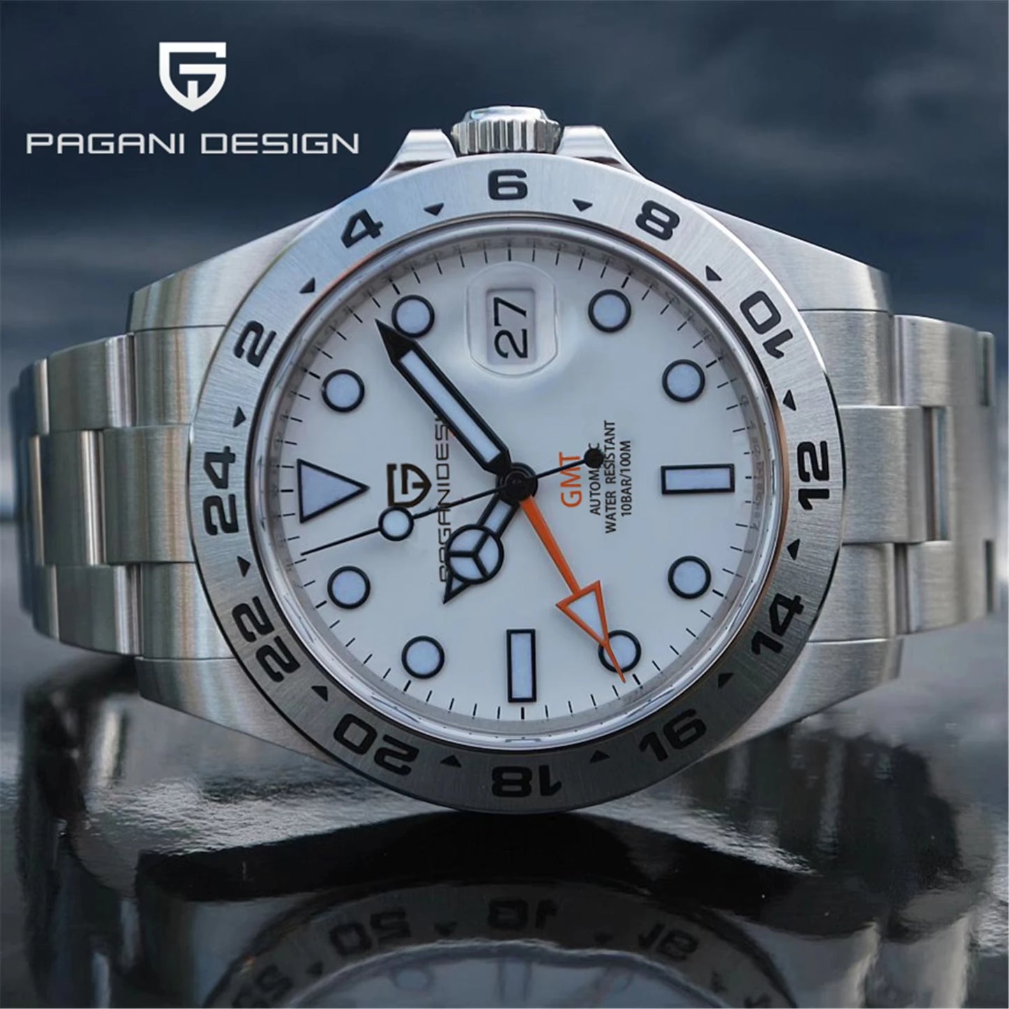 PAGANI DESIGN PD1682 GMT Automatic Watch – 42mm Sapphire Crystal, Stainless Steel, 100M Water Resistant