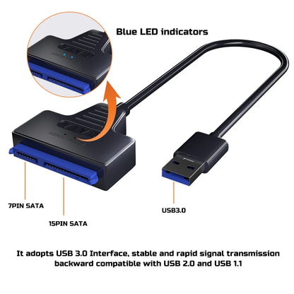 USB 3.0 to SATA Cable for 2.5"/3.5" HDD & SSD – with 12V/2A Power Adapter