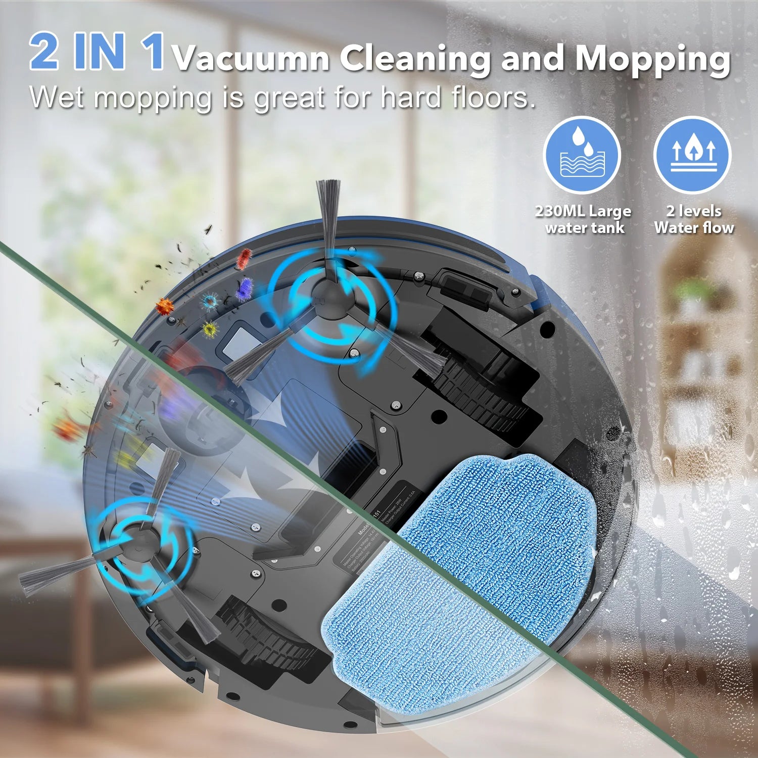 RAYFURN robot vacuum cleaner with 6000Pa suction, auto charging, and mopping function for efficient home cleaning.