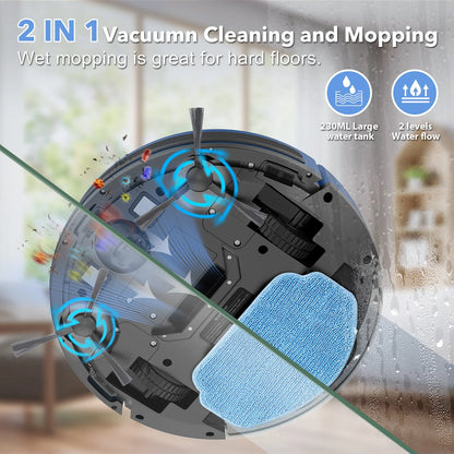 RAYFURN robot vacuum cleaner with 6000Pa suction, auto charging, and mopping function for efficient home cleaning.