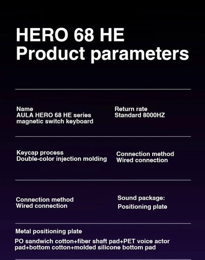 AULA HERO 68HE Magnetic Switch Keyboard – Rapid Trigger, 8K Polling, Hot-Swap, RGB, 68% Layout