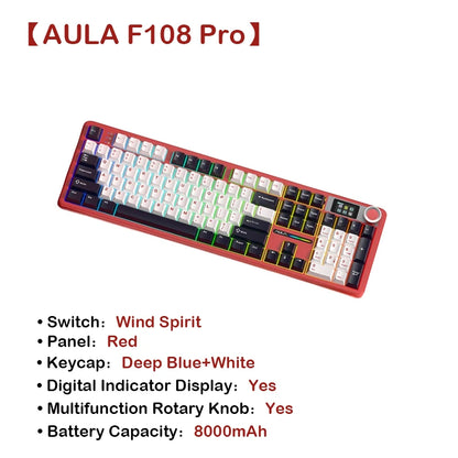 AULA F108Pro Wireless Mechanical Keyboard – UK Layout, Bluetooth Tri-Mode, Gasket, Hot-Swap, RGB, 104 Keys