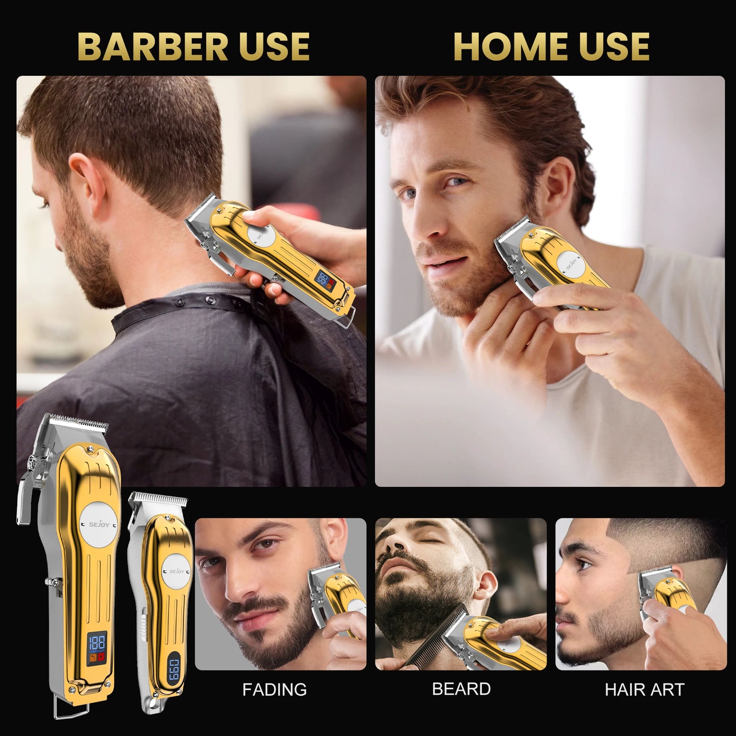 Sejoy Professional Hair Clipper Combo Kit | Cordless Rechargeable | Barber Haircut Machine
