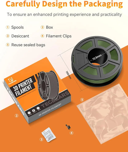 TECBEARS PLA+ Filament – 10KG Bundle, 1.75mm, Multi-Color, High Toughness, No Bubbles for FDM Printers