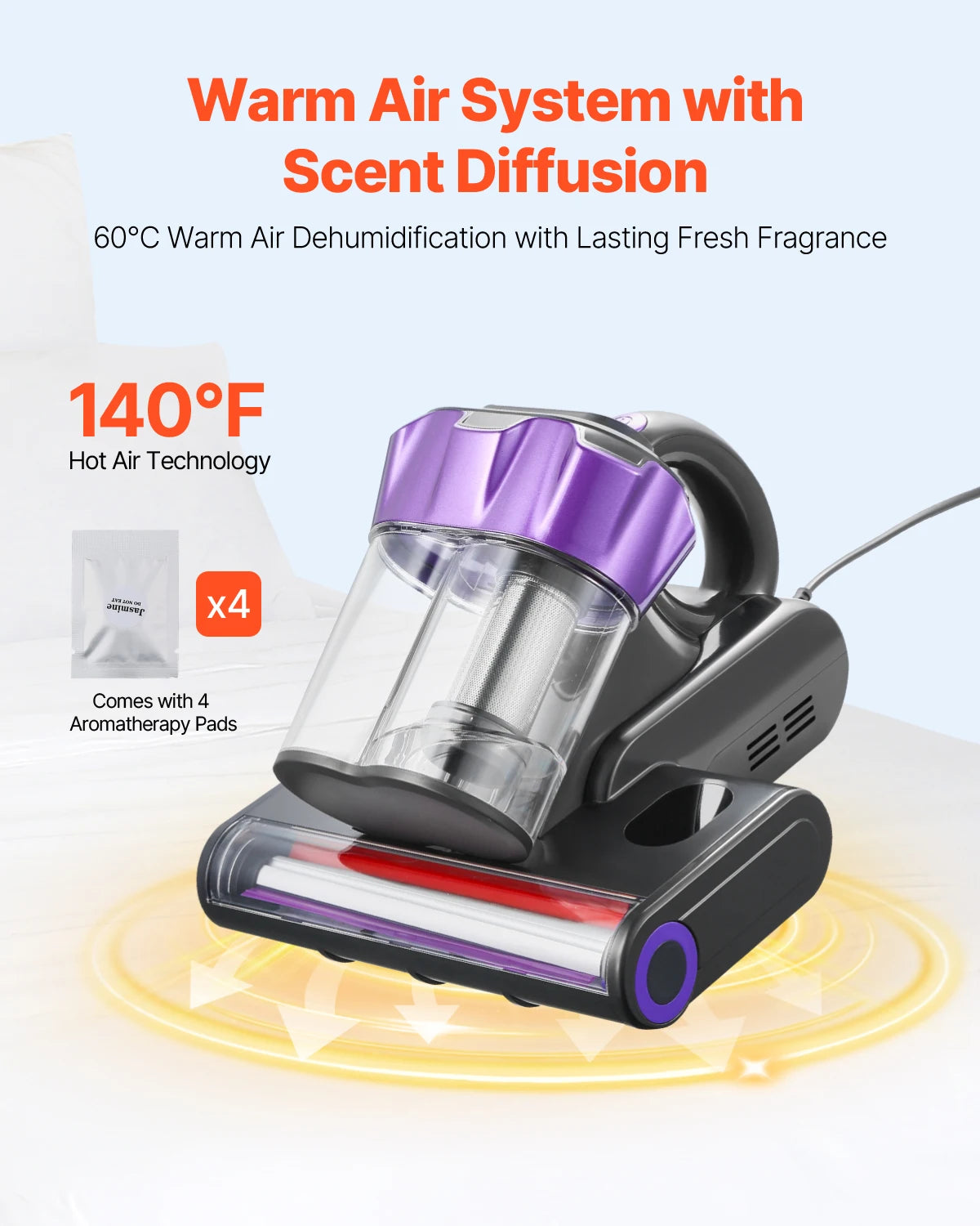 SucceBuy Mattress Vacuum Cleaner – 18Kpa, Dual Dust Bin, HEPA Filter, Heating & Ultrasound, Handheld for Bed & Sofa