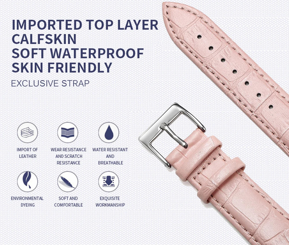 Premium Genuine Leather Watch Strap | 12–24mm, 9 Colors + Tool