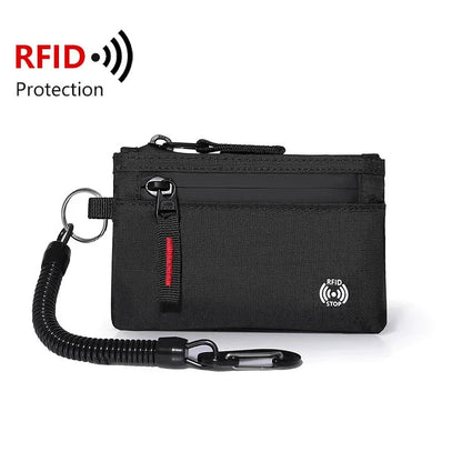 RFID Nylon Mini Wallet with Zipper & D-Ring Clip