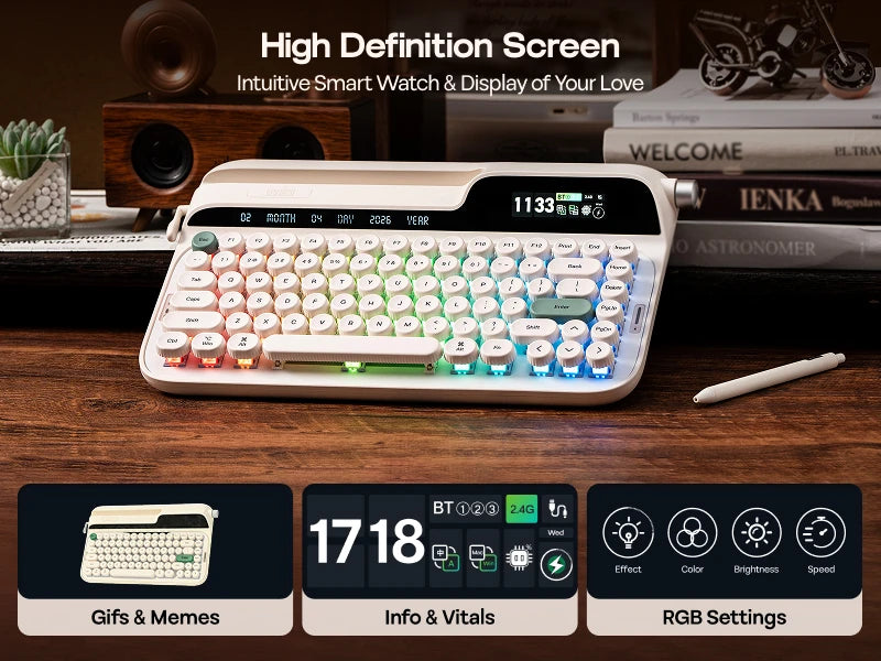 EPOMAKER Glyph 75% Mechanical Keyboard | Retro Typewriter | TFT Screen | Rotary Knob | Wired / 2.4GHz / BT