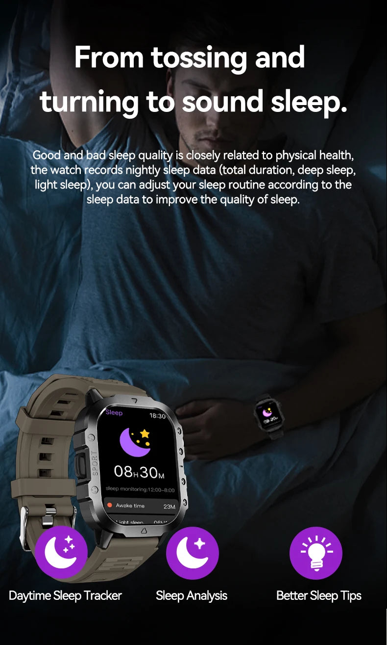 LAXASFIT Outdoor Smart Watch 2025 – 2.01" HD Screen, LED Flashlight, Bluetooth Voice Call