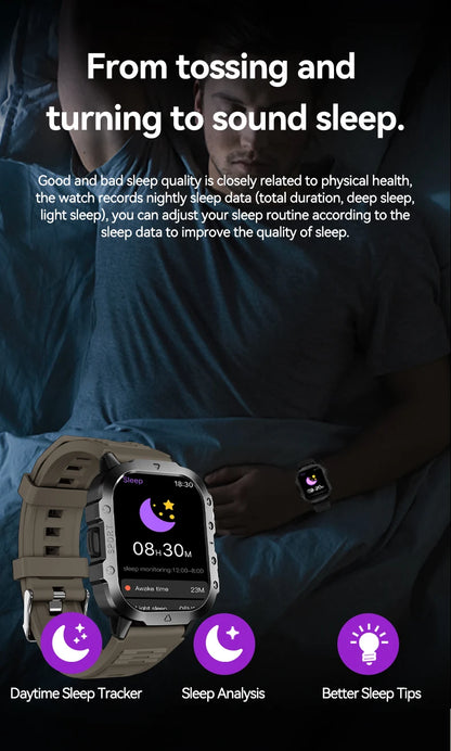 LAXASFIT Outdoor Smart Watch 2025 – 2.01" HD Screen, LED Flashlight, Bluetooth Voice Call