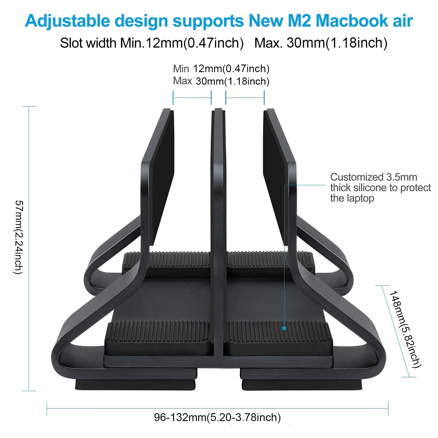 Adjustable Aluminum Vertical Laptop Stand — Tool-Free, 12–30mm Width, Universal Fit