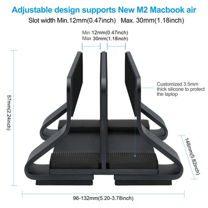 Adjustable Aluminum Vertical Laptop Stand — Tool-Free, 12–30mm Width, Universal Fit