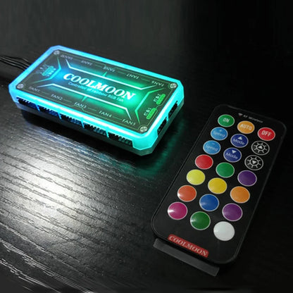 COOLMOON ARGB Fan Hub Controller – 12V 6-Pin, Remote Control, Silent