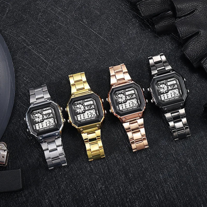 YIKAZE Men's Military LED Sport Watch - Luxury Stainless Steel Strap, Waterproof Digital Wristwatch