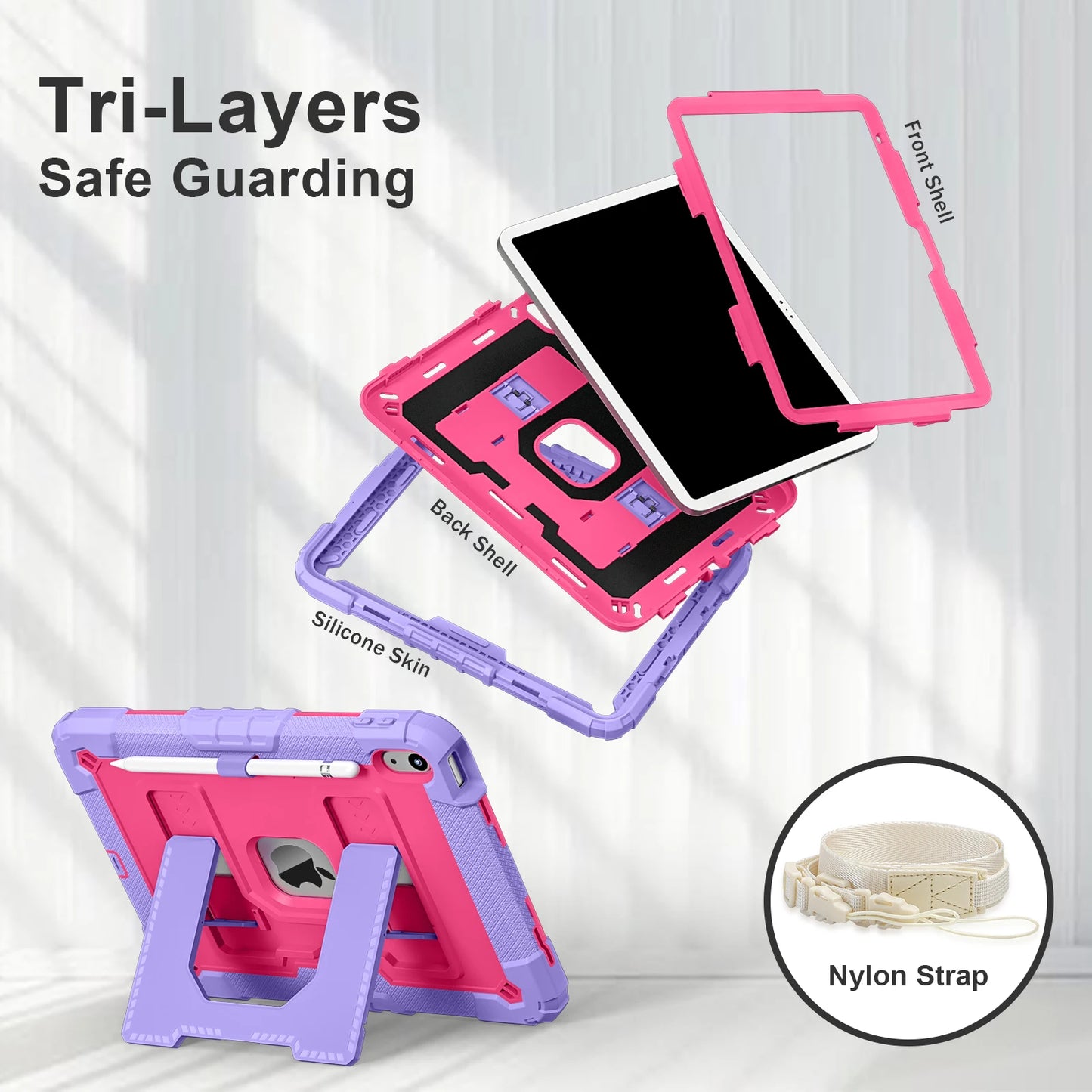 Hybrid 3-Layer Shockproof iPad Case with Shoulder Strap – 11" 2025 / 10.9" 2022