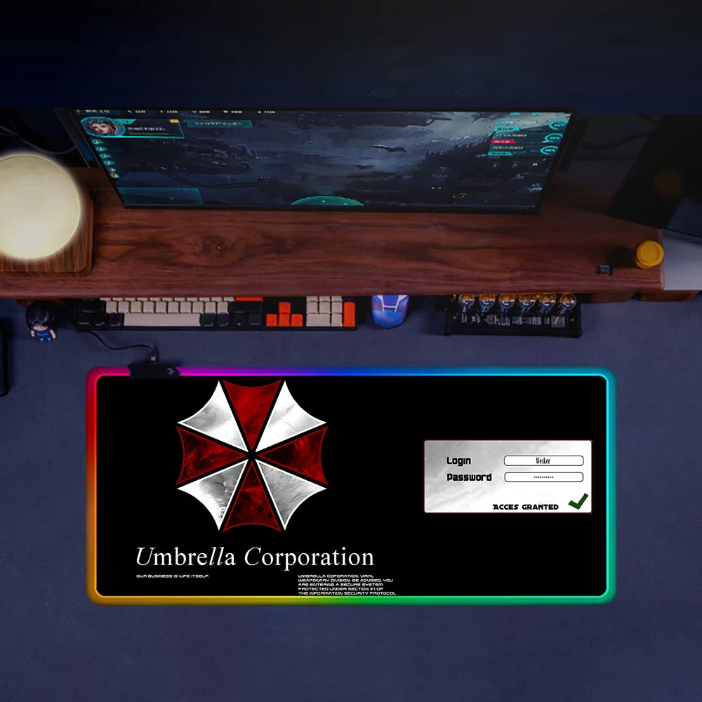 RGB LED Gaming Mouse Pad – Resident Evil Design, Glowing Rubber Mousepad for PC Gamer