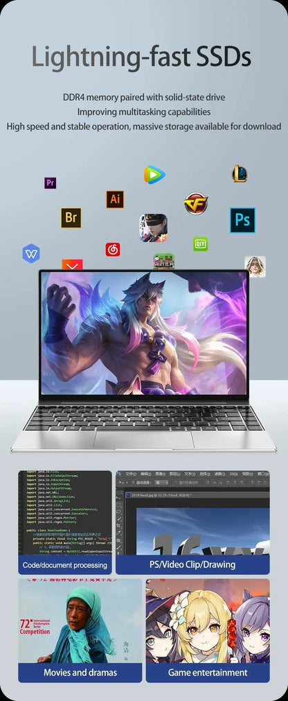 Ultra Slim 14.1" Laptop – Intel N3700, Up to 16GB RAM, Up to 2TB SSD, Win 11