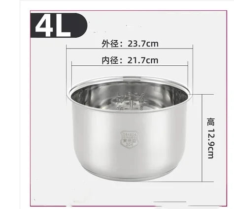 Stainless Steel 304 Rice Cooker Liner | 1.2L–8L | Compatible with Oxhaier, SKG & Universal Brands