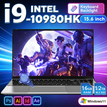 Laptop 15.6" — Intel i9-10980HK, 16GB RAM, 1TB SSD, Fingerprint Unlock, Backlit Keyboard, Windows 11