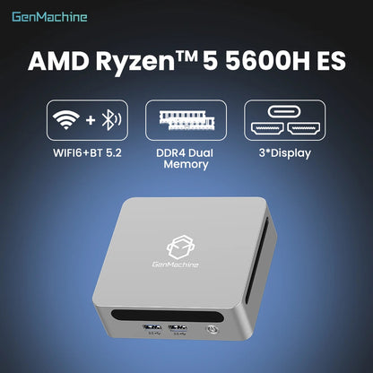 GenMachine AMD Ryzen Mini PC – Ryzen 4800U / 5300U / 5600H, 4K@60Hz, WiFi 6, DIY Gaming