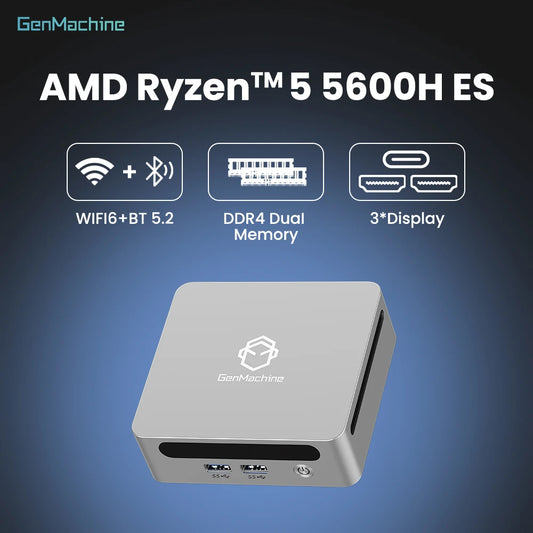 GenMachine AMD Ryzen Mini PC – Ryzen 4800U / 5300U / 5600H, 4K@60Hz, WiFi 6, DIY Gaming
