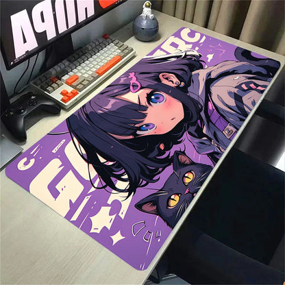 Kawaii Girls & Cat Graffiti Deskmat 900x400 – Anime Gaming Mouse Pad, Waterproof, Non-Slip