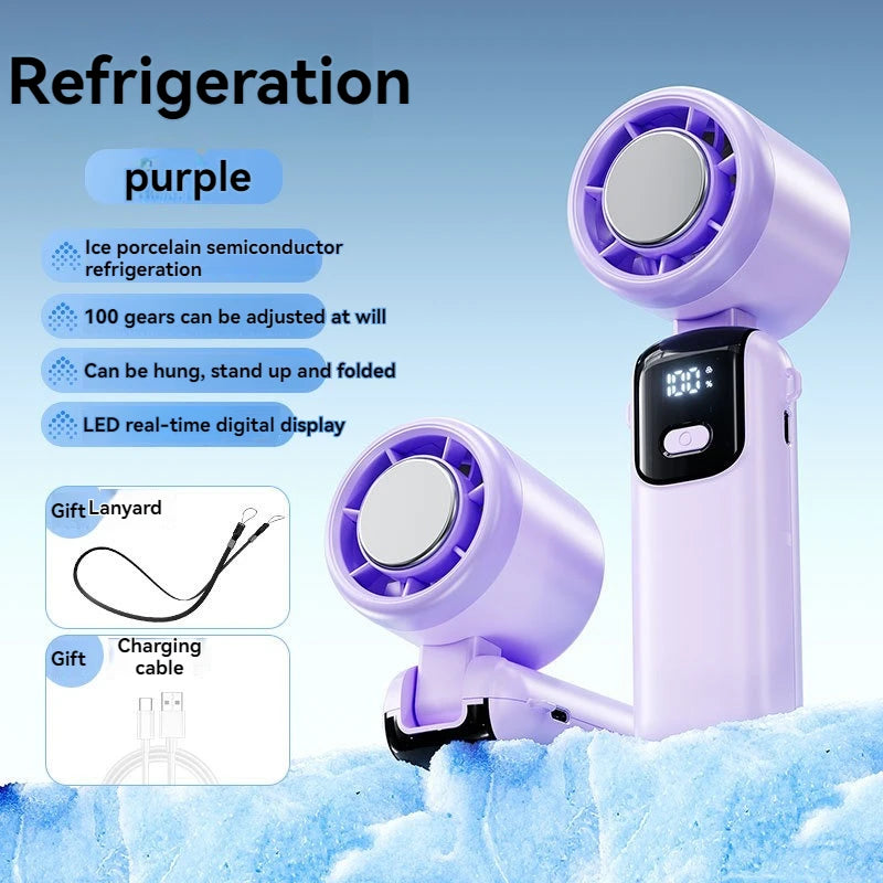 JPNPL Portable Handheld Neck Fan – 100-Speed Folding Fan with Ice Pack, Outdoor Use