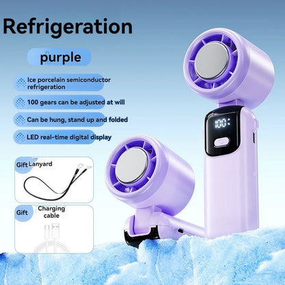 JPNPL Portable Handheld Neck Fan – 100-Speed Folding Fan with Ice Pack, Outdoor Use