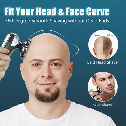 DUTRIEUX 5-in-1 7D Head Shaver for Men – Cordless, Wet & Dry, LED Display, Waterproof, Grooming Kit