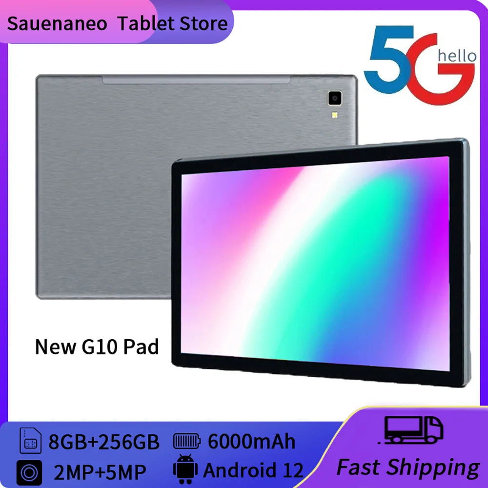 5G WiFi Calling Tablet 10.1" – Dual SIM, 8GB+256GB, Octa Core, 6000mAh, Android 12