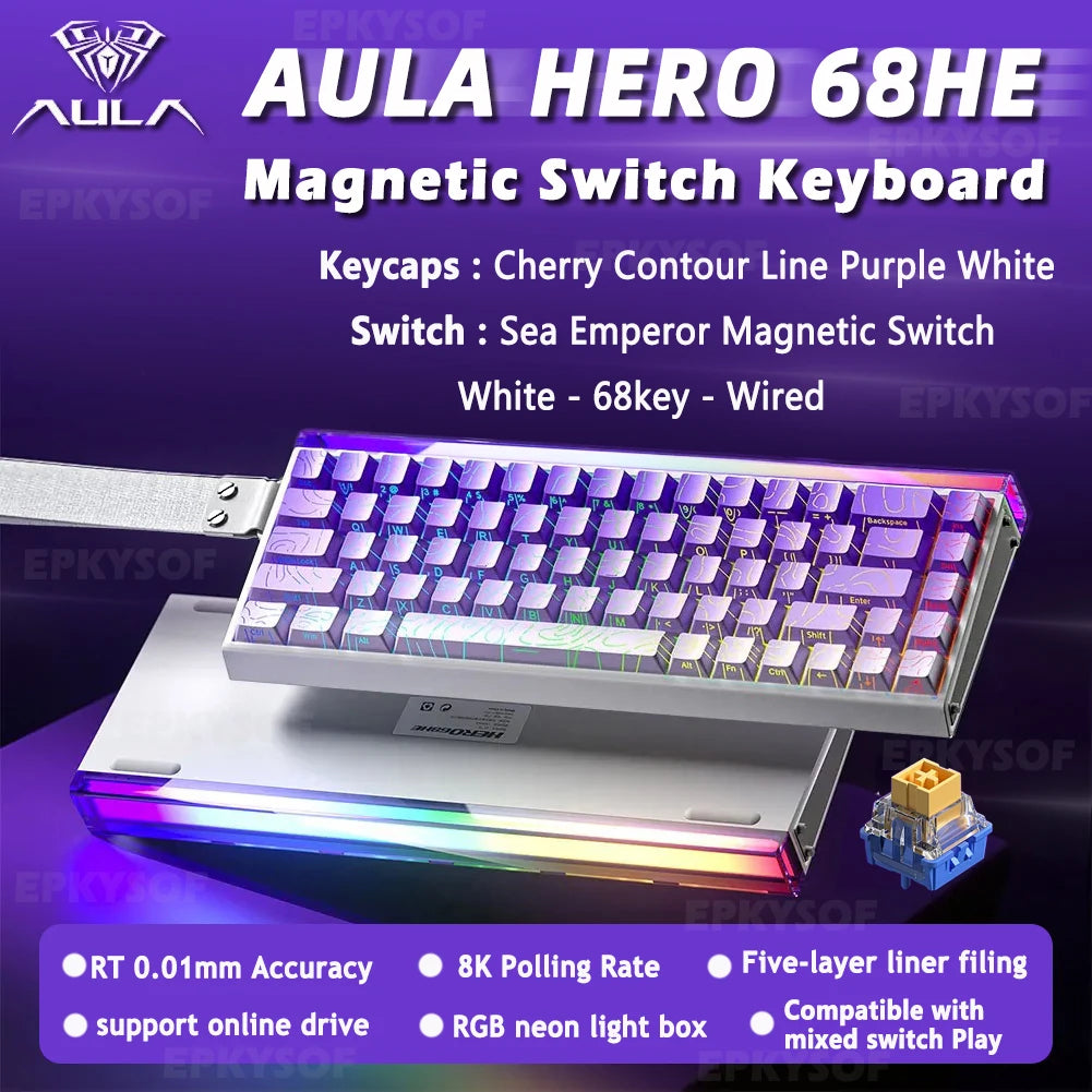 AULA HERO 68HE Magnetic Switch Keyboard – Rapid Trigger, 8K Polling, Hot-Swap, RGB, 68% Layout