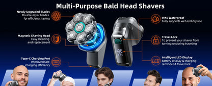 Kensen S32 7D Electric Head Shaver for Men – 8100/8500RPM, IPX6, USB-C, Magnetic Head, 120min