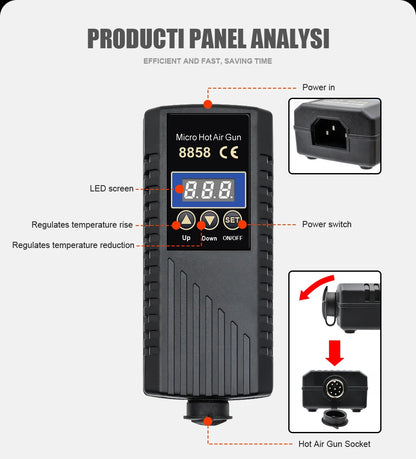 JCD 8858 750W Hot Air Rework Station – LCD Digital Soldering Hair Dryer