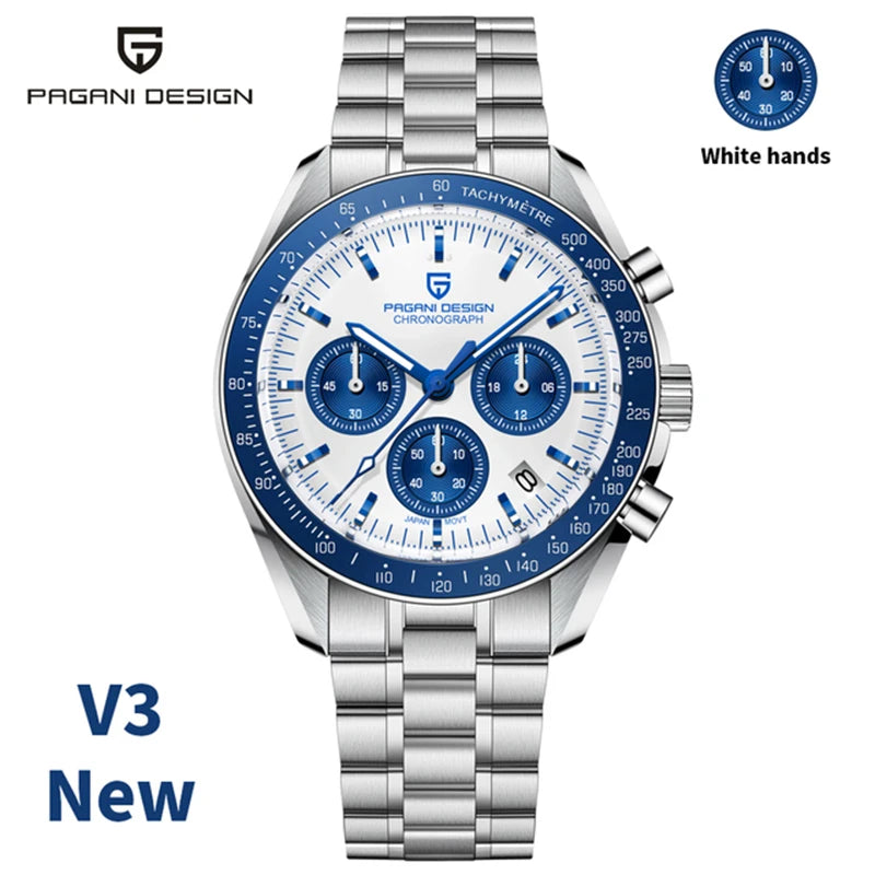 PAGANI DESIGN V5 Moon Men's Watch – Luxury Quartz Chronograph, Waterproof, Stainless Steel, 2026
