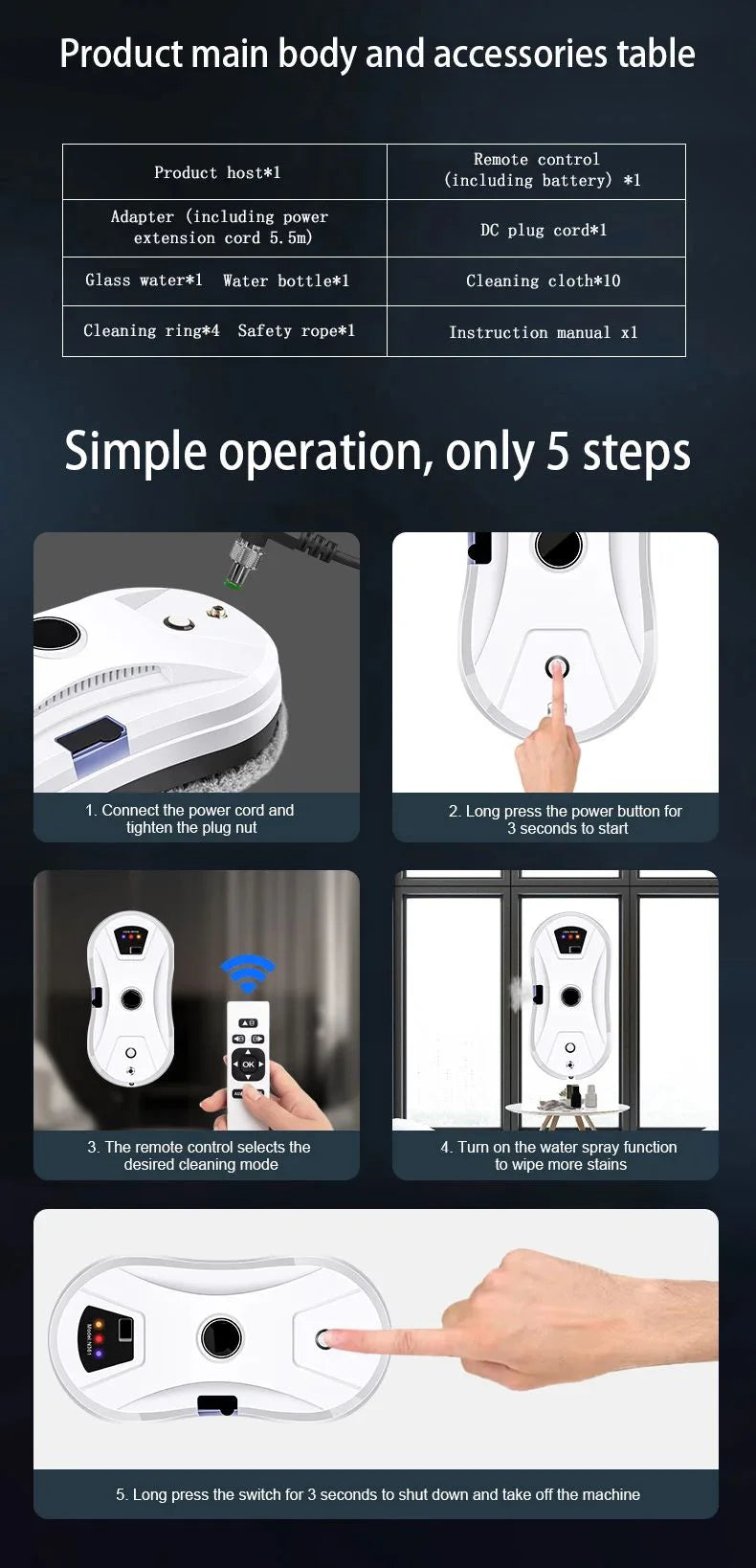 DIVEDEER Intelligent Window Cleaner Robot – Automatic Electric Window Washing Machine with EU Plug