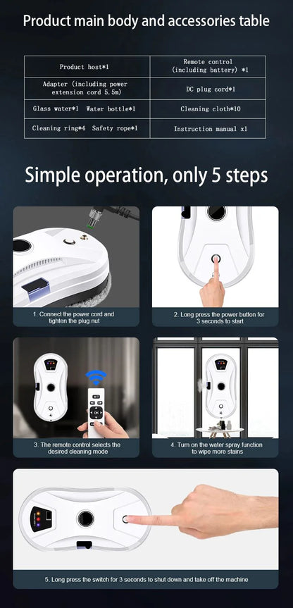 DIVEDEER Intelligent Window Cleaner Robot – Automatic Electric Window Washing Machine with EU Plug