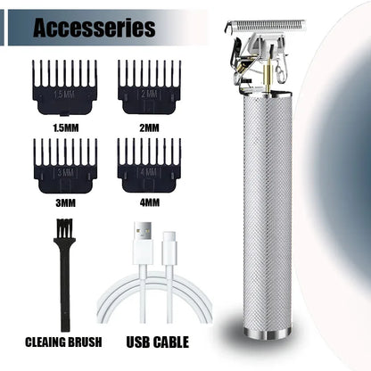 R.E.D. Shopping T9 Professional Hair Clipper with USB fast charging, beard and body trimmer, black and silver design on a white background.