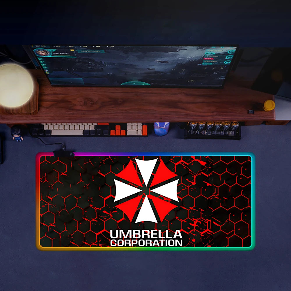 RGB LED Gaming Mouse Pad – Resident Evil Design, Glowing Rubber Mousepad for PC Gamer