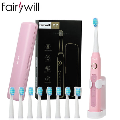 Fairywill FW-D7 Electric Sonic Toothbrush | USB Rechargeable, Waterproof, 8 Replacement Heads