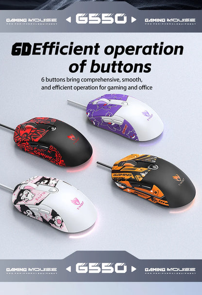OBAME Cute Wired Gaming Mouse – Anti-Slip Sticker, 6-Key, RGB Backlight, for PC & Laptop