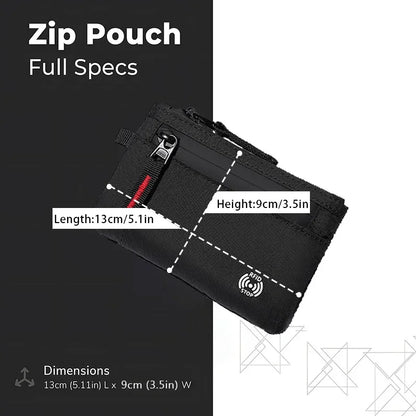 RFID Nylon Mini Wallet with Zipper & D-Ring Clip