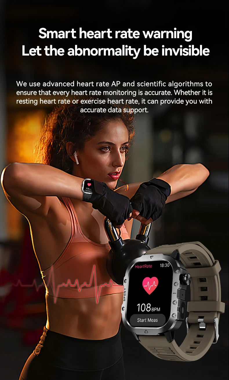 LAXASFIT Outdoor Smart Watch 2025 – 2.01" HD Screen, LED Flashlight, Bluetooth Voice Call