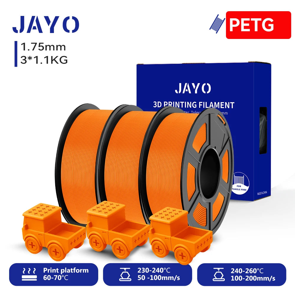 JAYO PETG/High Speed Matte PETG 3D Printing Filament 1.75MM Mix-Colors & No bubbles &Non-toxic For 3D Printer & Pen 3Rolls