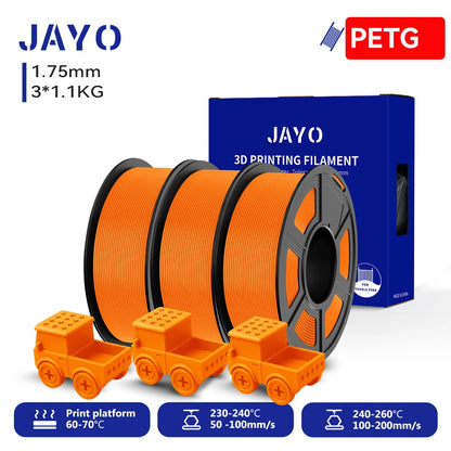 JAYO PETG/High Speed Matte PETG 3D Printing Filament 1.75MM Mix-Colors & No bubbles &Non-toxic For 3D Printer & Pen 3Rolls