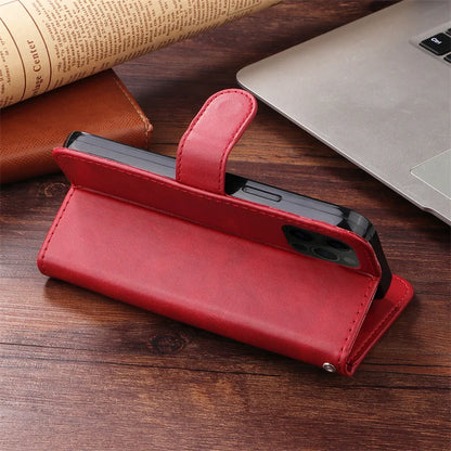 R.E.D. Shopping iPhone 16 Plus zipper wallet case with card slots, magnetic stand, leather cover, and sleek design.