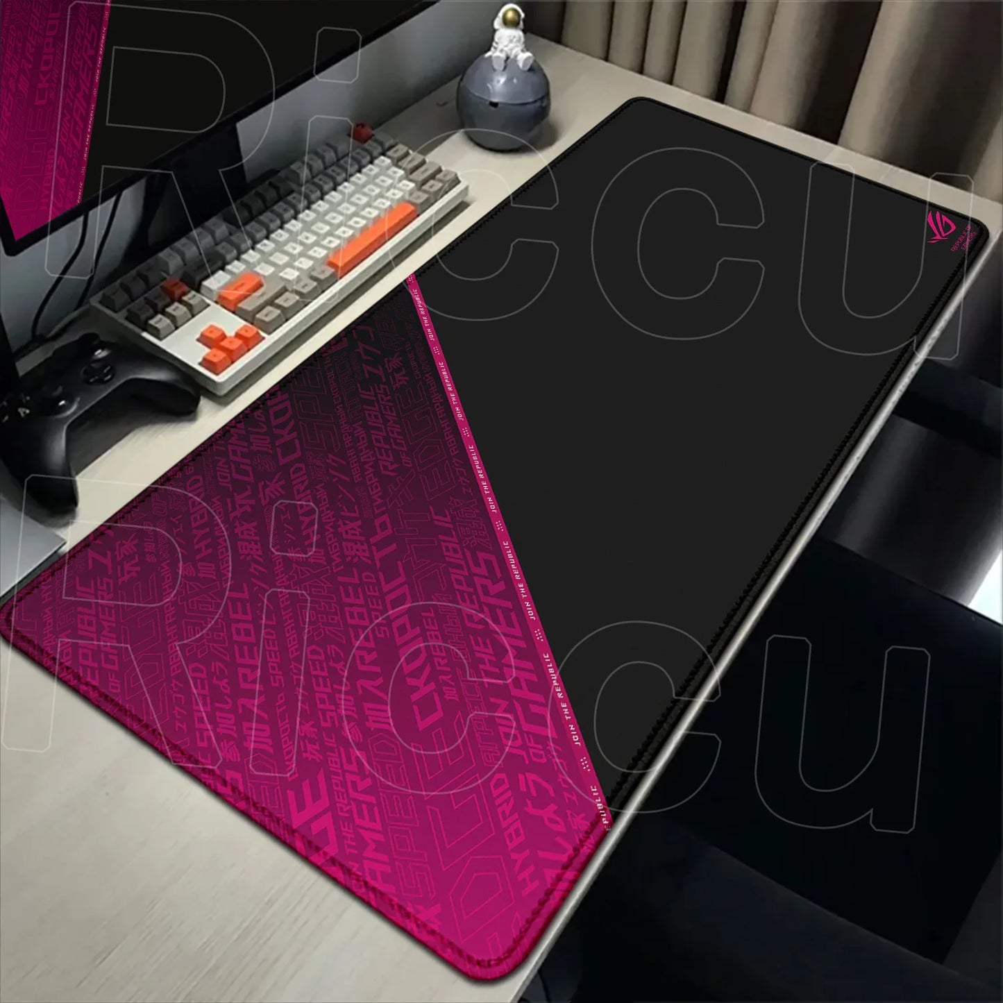 Black Anime XXL Gaming Mouse Pad – Lock Edge, HD Print, Anti-Slip Desk Mat, Multiple Sizes
