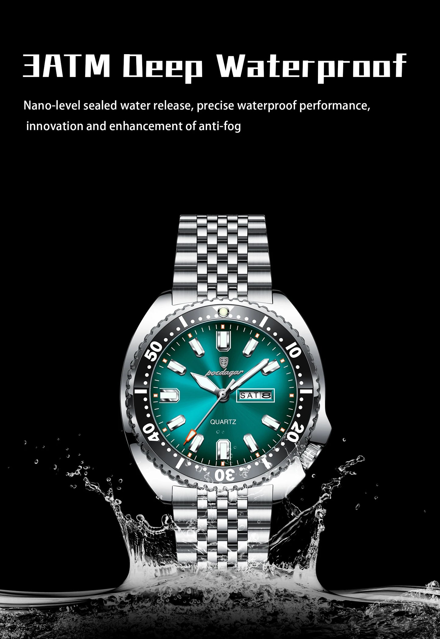 POEDAGAR Luxury Men's Quartz Watch – Date, Week, Luminous & Waterproof Stainless Steel